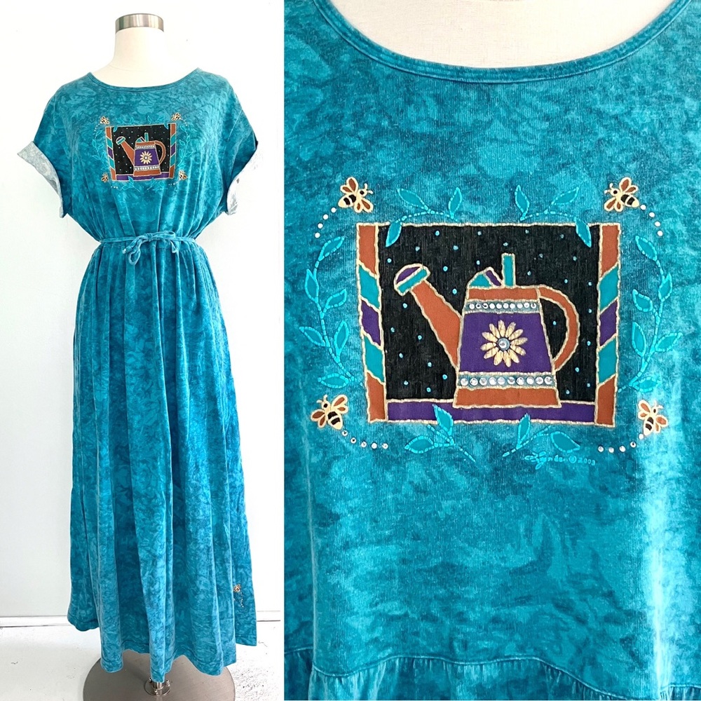 Vintage Y2K blue watering can cotton boho tie dyed dress